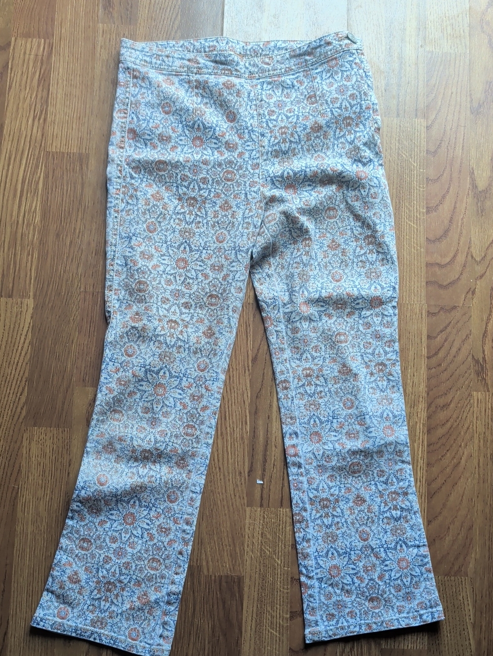 Free People Floral Print Side Zipper Pants - Blue & Brown